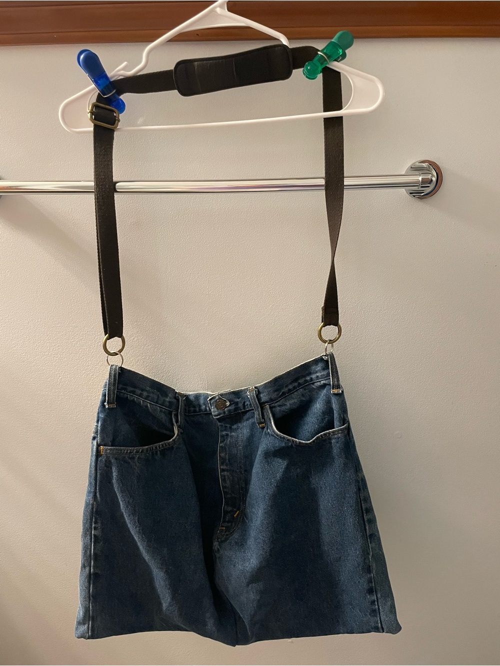 Recycled Plain Pockets 1980’s Dark Blue Denim Tote/Purse with Adjustable Straps